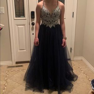 Navy Blue with Silver accent prom/pageant dress.